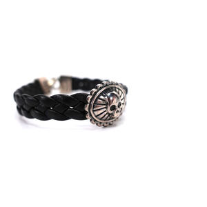 King Baby Small Skull Black Braided Leather Bracelet Hook Clasp .925 USA 7.25